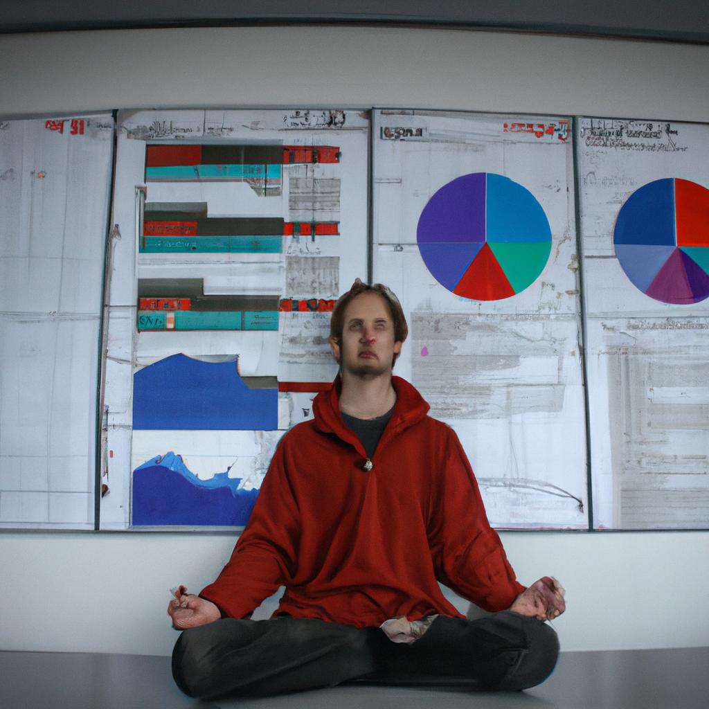 Person meditating in front of charts