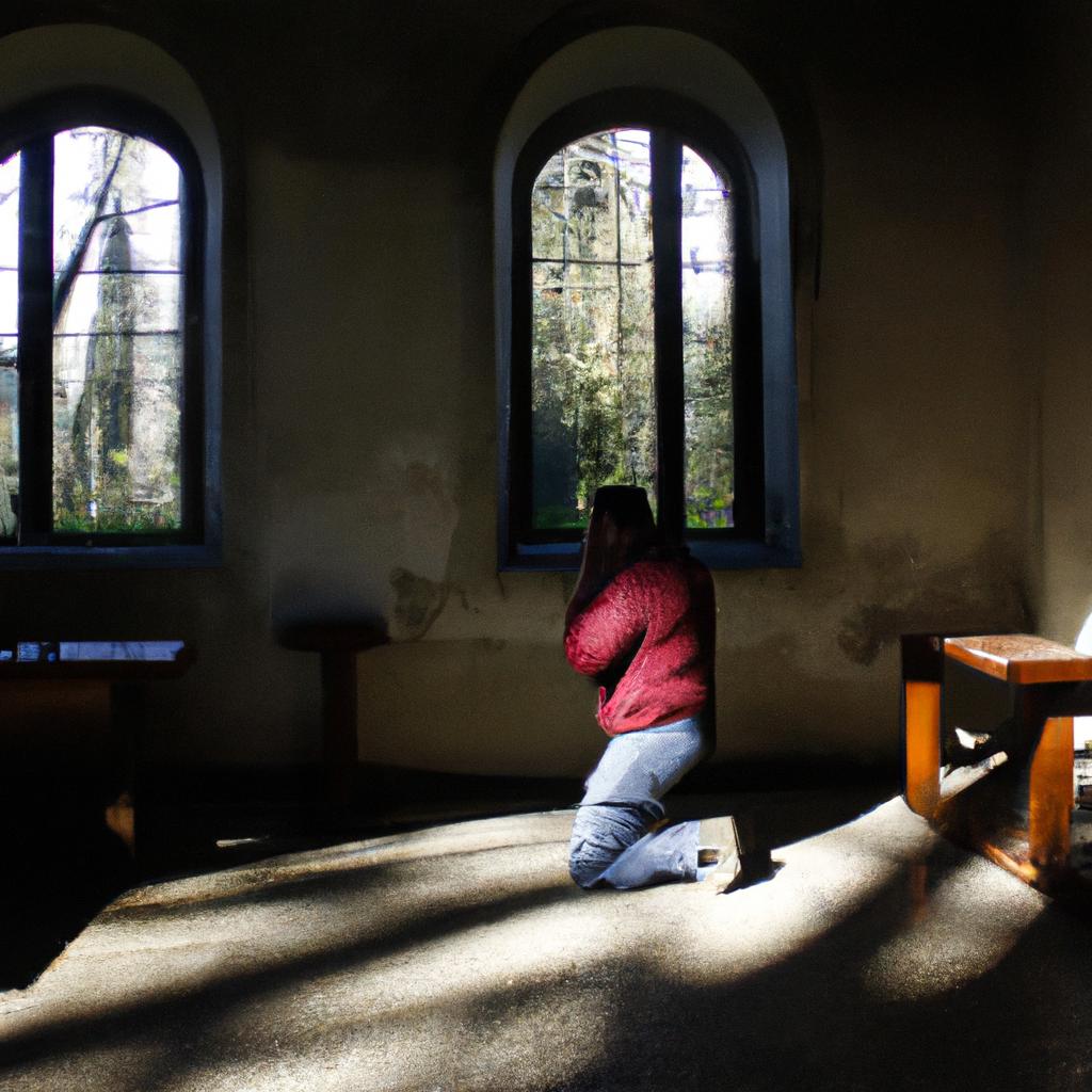 Person praying in religious setting