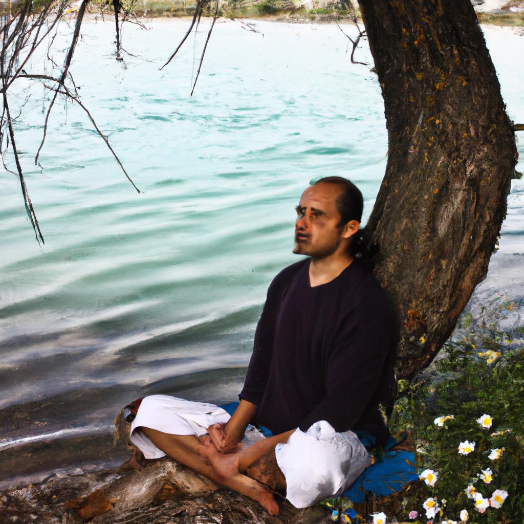 Person meditating in peaceful environment
